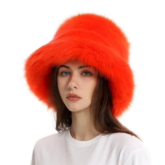 Elegant Faux Fur Fisherman Hat for Women