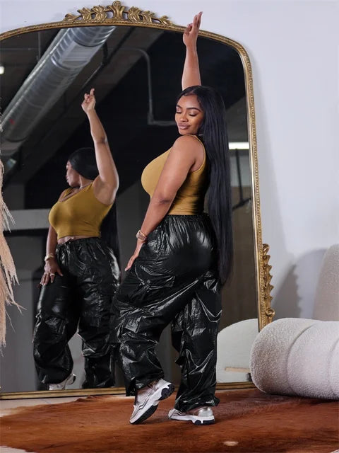 Weird Puss Bright Silk Cargo Pants - Harajuku Style