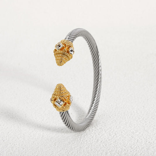 Double Headed Zircon Open Bracelet - Trendy Titanium Steel