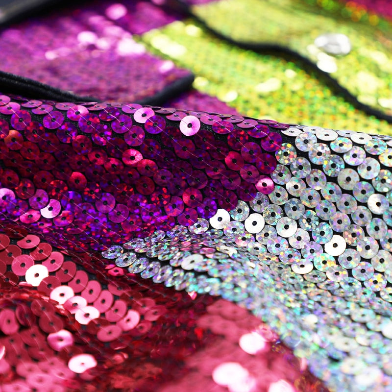 Harajuku Style Sequined Denim Jacket with Patchwork