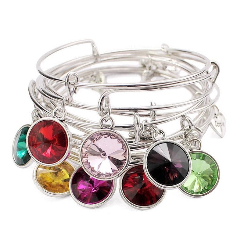 Adjustable Birthstone Bangle Bracelet for Women
