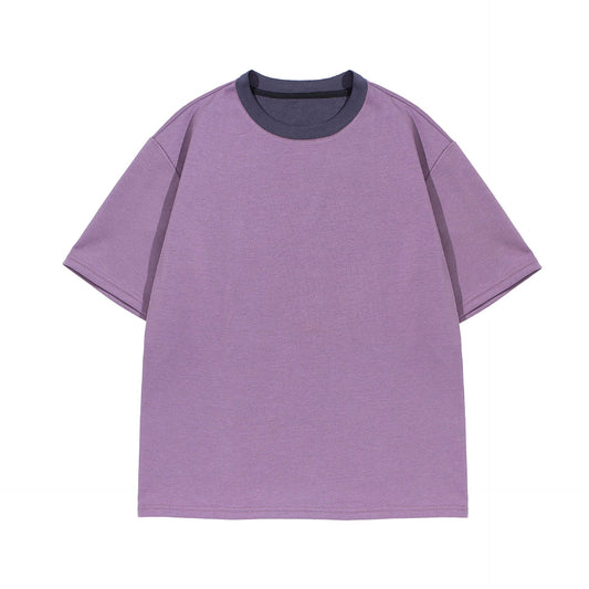 Color Blocked Round Neck T-Shirt for Men and Women with Loose Short Sleeves