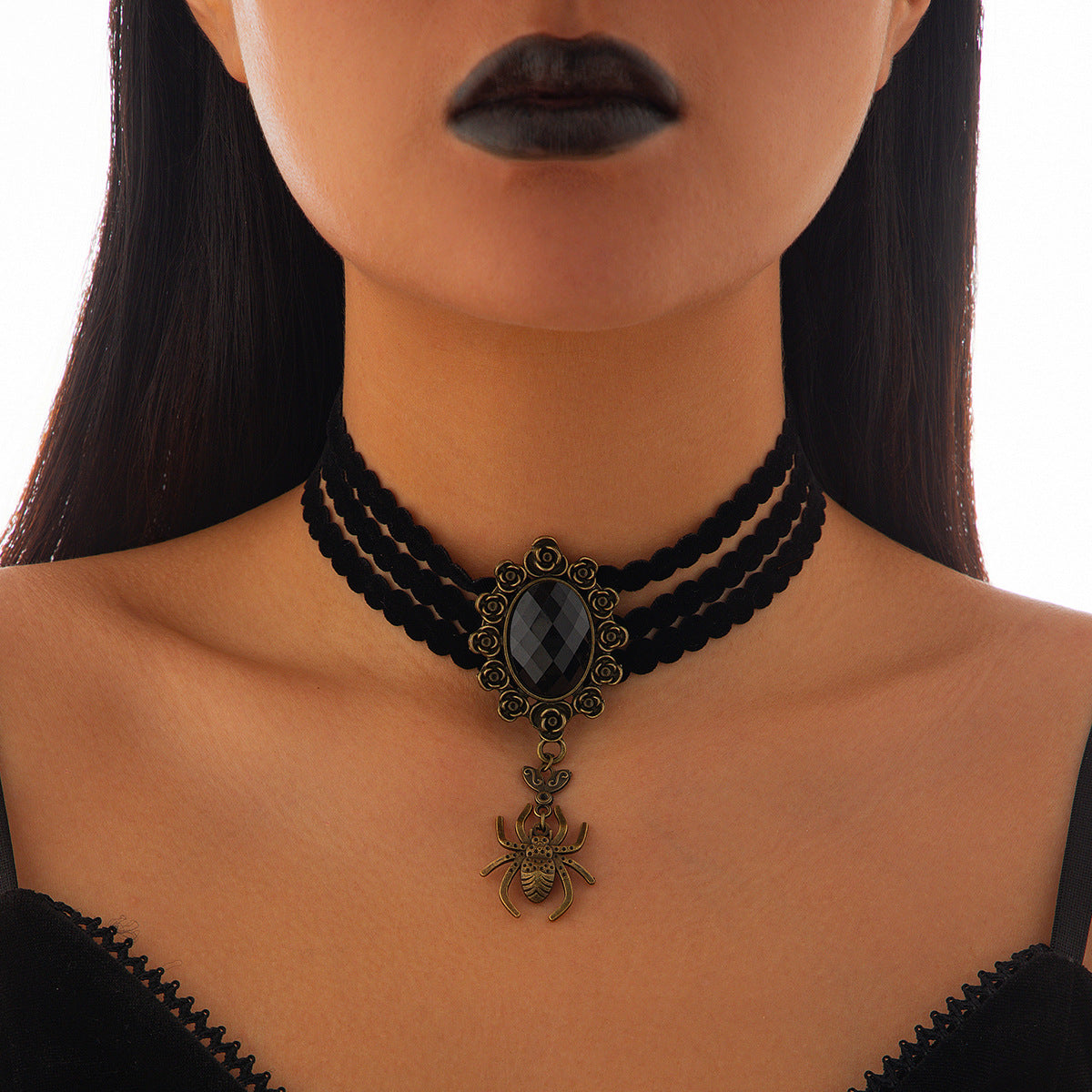 Spooky Lace Spider Web Necklace for Halloween