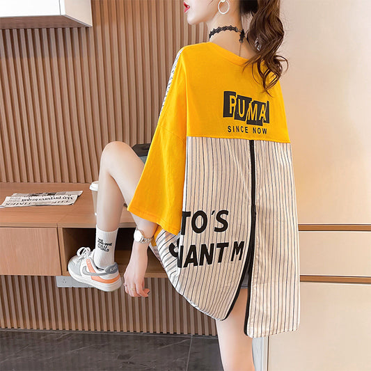 Harajuku Style Loose Fit Zipper Stitching T-Shirt