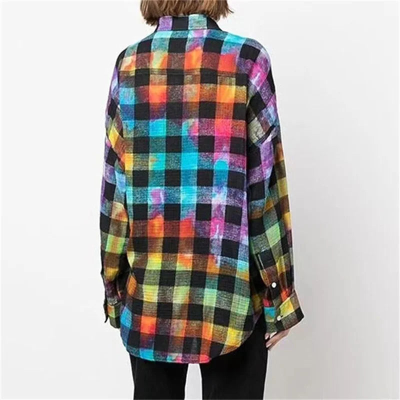 Rainbow Plaid Women’s Blouse - Harajuku Style