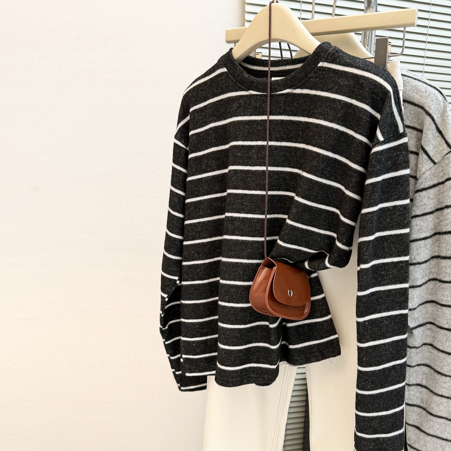 Striped Long Sleeve T-Shirt for Women - Fleece-Lined Casual Loose Fit Top