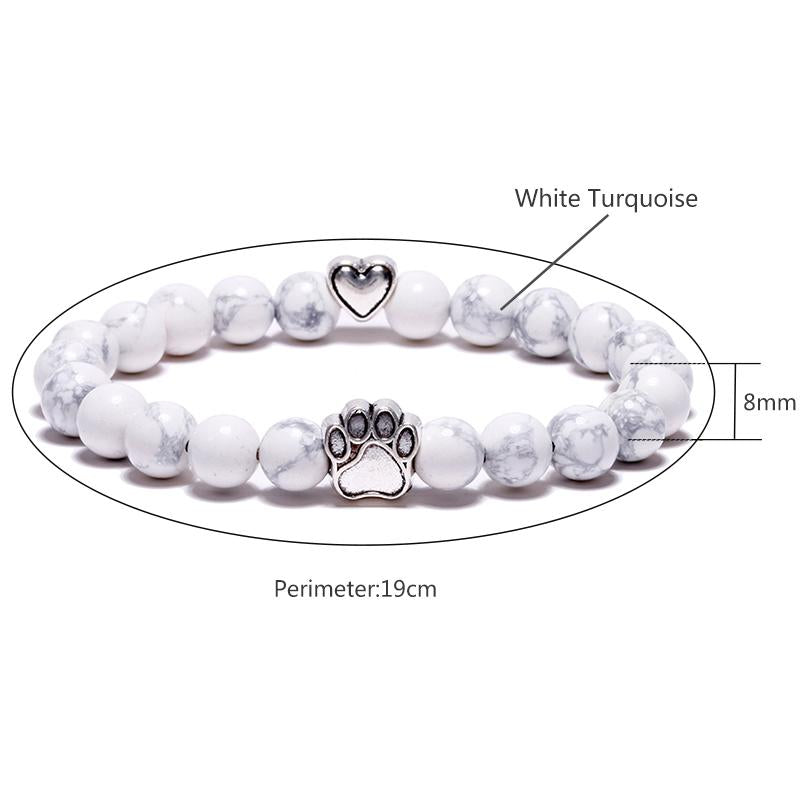 Natural Stone Beads Paw Print Bracelets for Pets