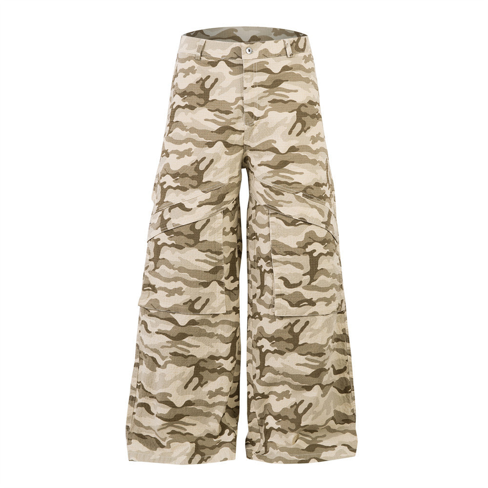 Retro Camouflage Wide-Leg Flare Pants for Men