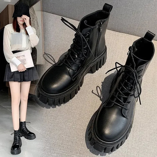 Playful Chunky Platform White Ankle Boots for Women