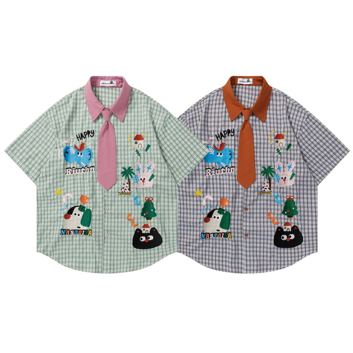 Harajuku Embroidered Checkered Short-Sleeved Shirt — Bold Harajuku Street Fashion Top