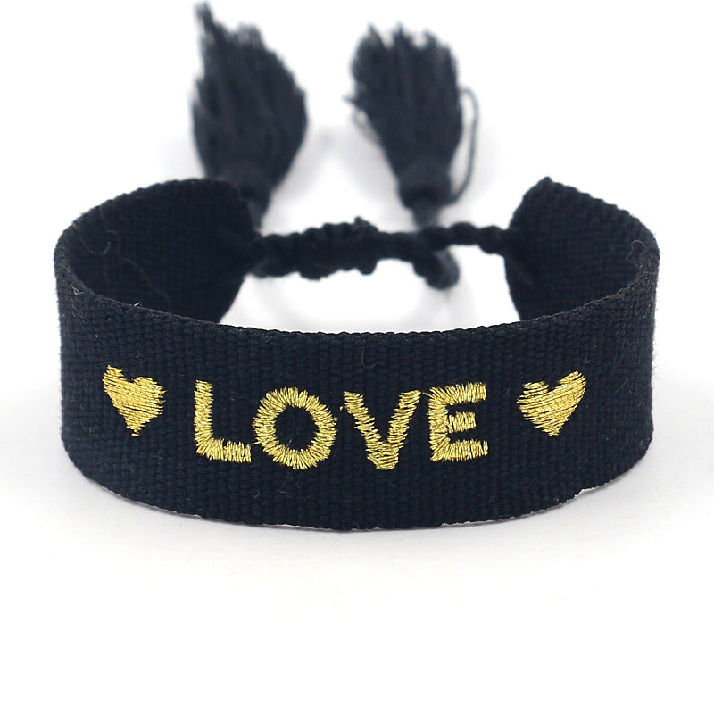 Embroidered Logo Woven Tassel Couple Wrist Strap Bracelets