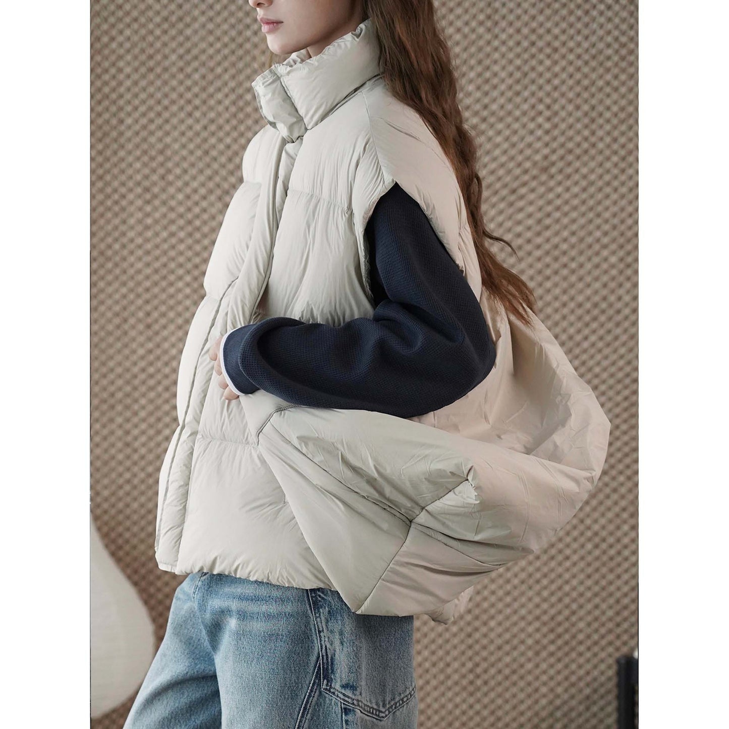 Fashionable Winter Vest with Backpack Style - White Duck Down Sleeveless Layer Slim Fit Warm for Women