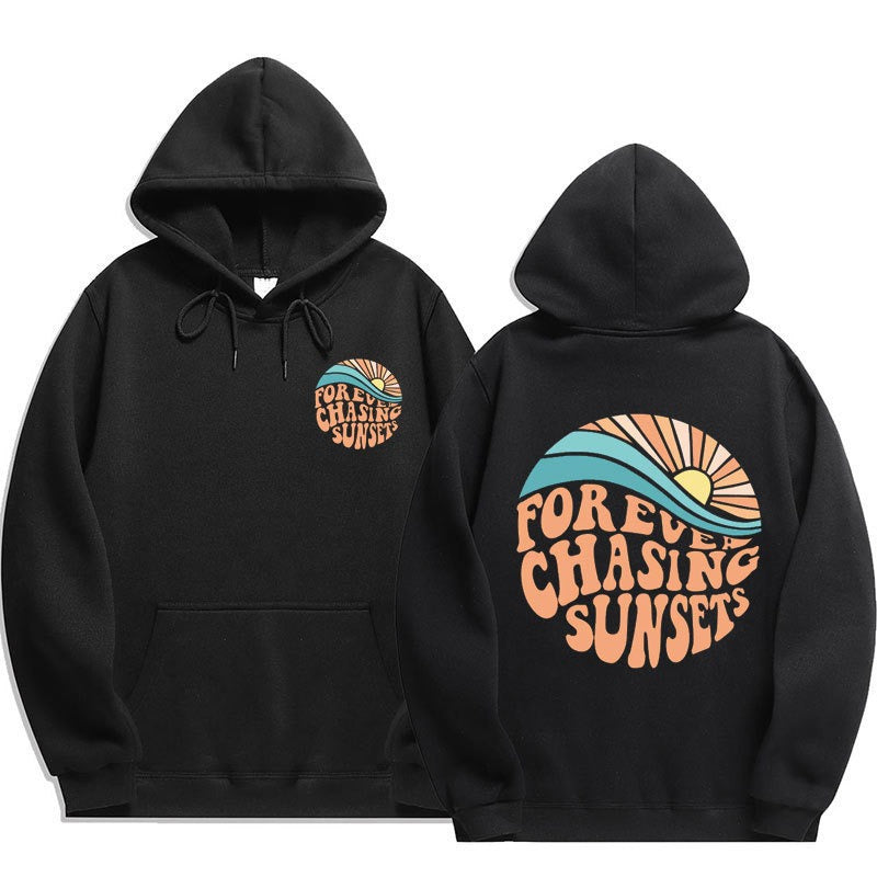 Chasing Sunsets Harajuku Style Cuff Thread Hoodie