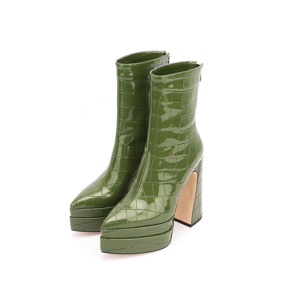 Women's Stone Pattern Thick High-Heeled Ankle Boots with Thick Soles