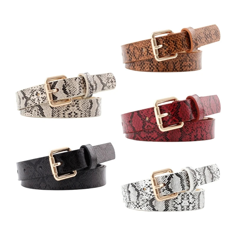 Vintage Leather Snake Pattern Waist Belt for Women