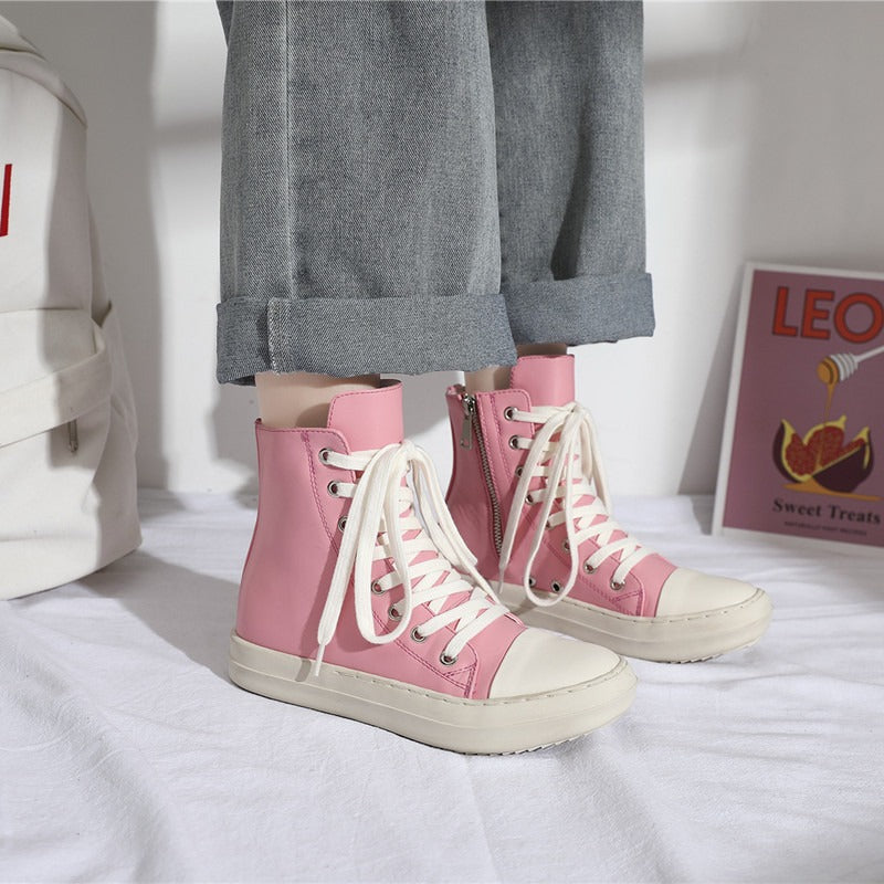 Harajuku Pink High Top Shoes with Side Zipper