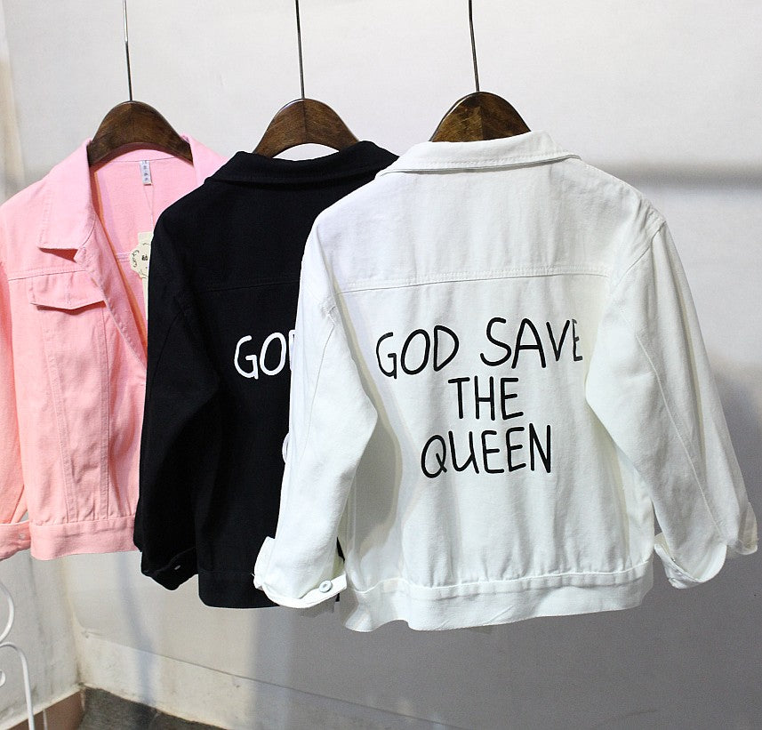 God Save The Queen Harajuku Denim Bomber Jacket