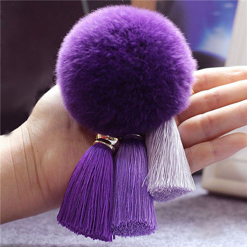 Faux Rabbit Fur Hair Ball Pompom Charm Keychain