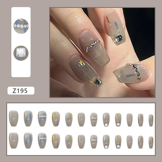 Transparent Gray High-End Square Drill Fake Nails