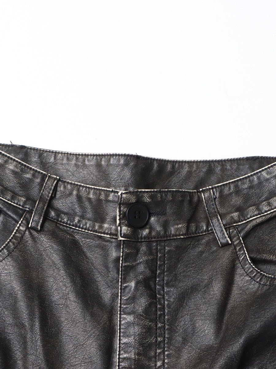 Harajuku Style High Waisted Patchwork Leather Pants