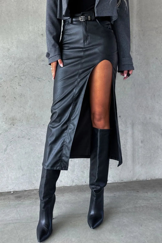 Playful Slit Midi Skirt with Pockets