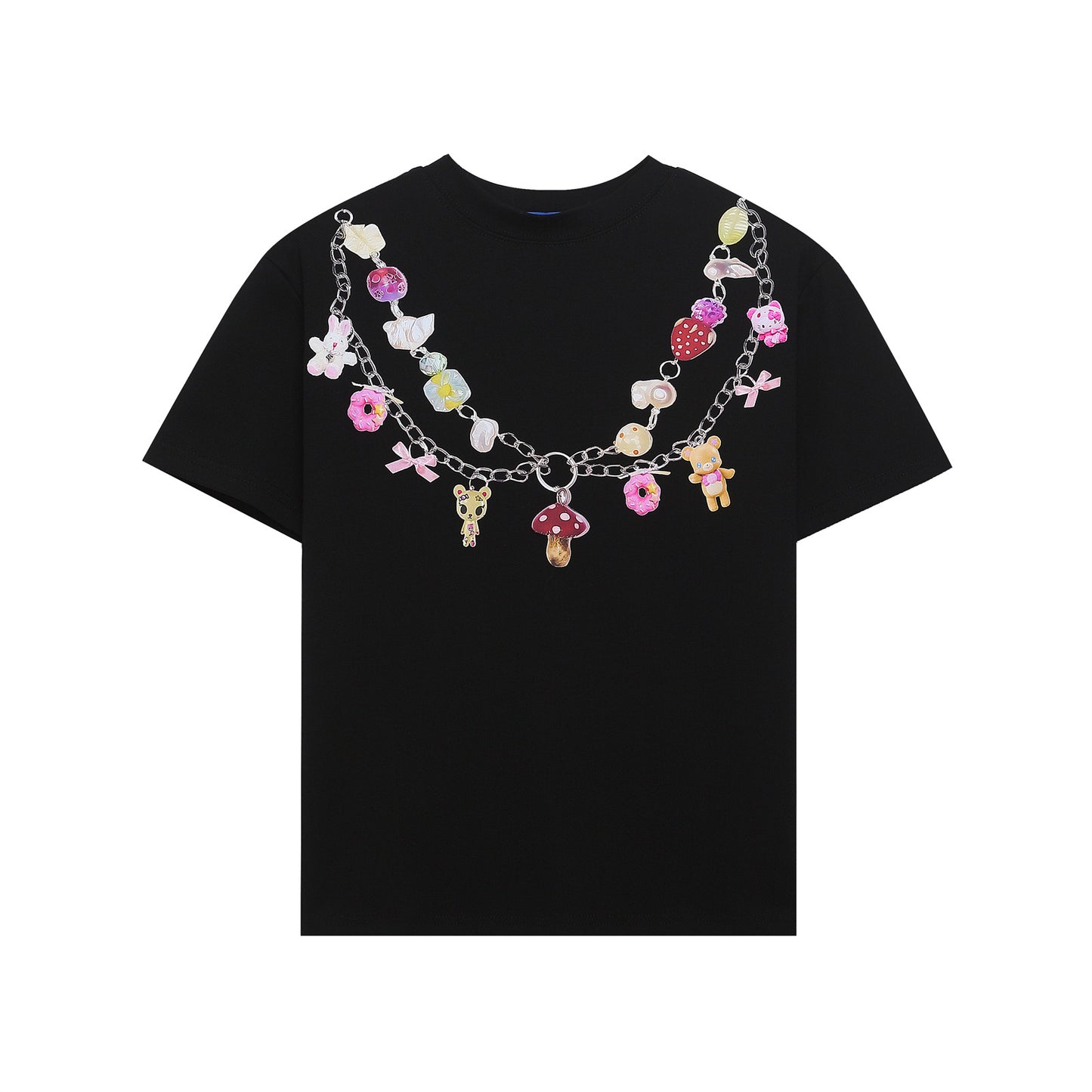 Retro Cartoon Necklace Printed T-Shirt