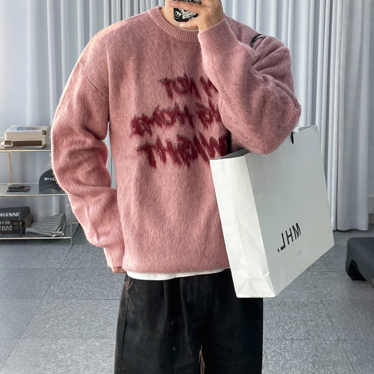 Relaxed Printed Crewneck Sweater - Warm Knitwear for Commuting and Lazy Outfits