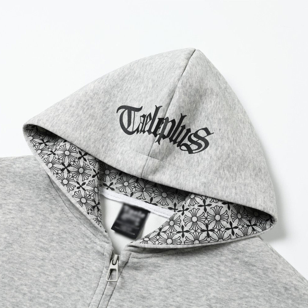 Sanskrit Gothic Letter Printed Hooded Jacket
