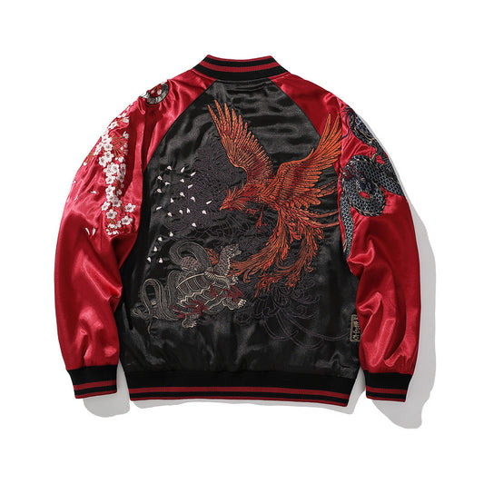 Embroidered Cotton Coat with Mythical Beasts | Harajuku Style