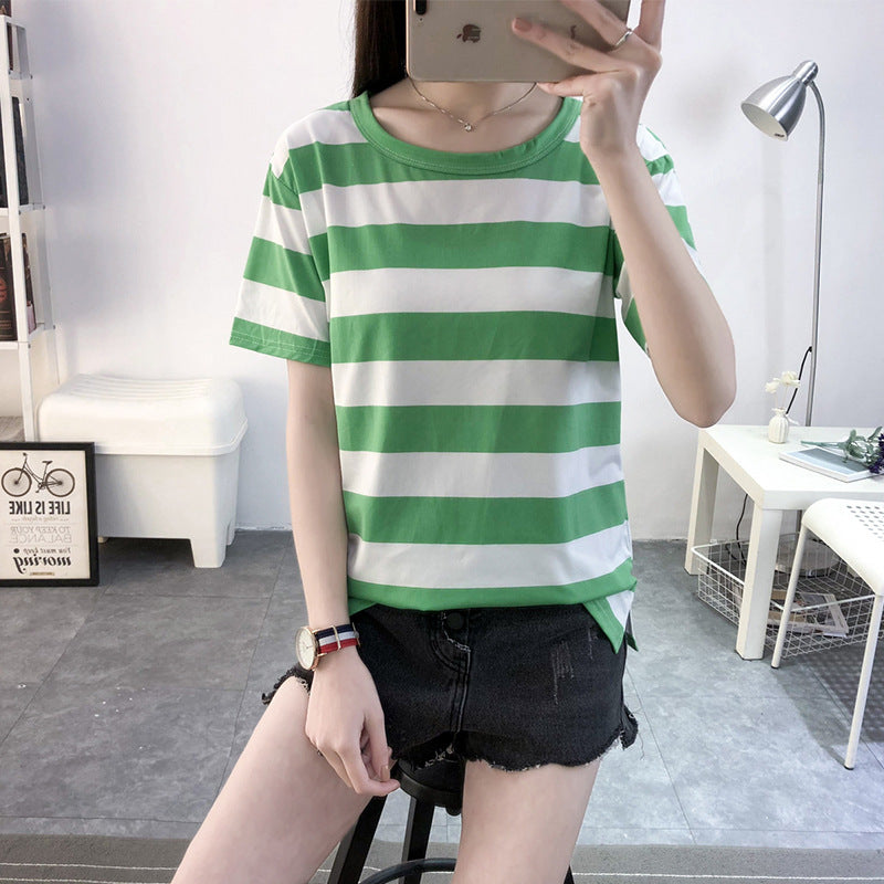 Oversized Striped Crewneck T-Shirt with Side Slit