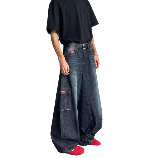 Washed Multi-Pocket Denim Wide Leg Pants