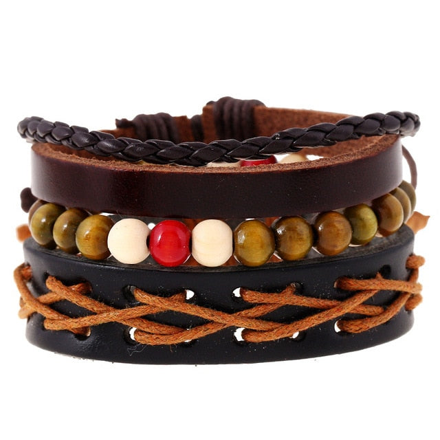 Punk Leather Lucky Spade Poker Charm Bracelet for Men