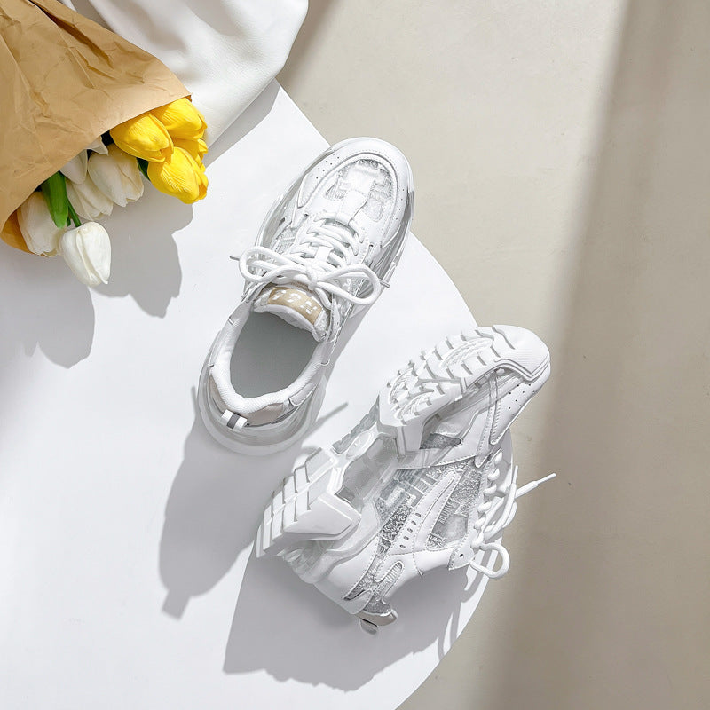 Harajuku Style Casual Sports Shoes for Women - Breathable White Leather