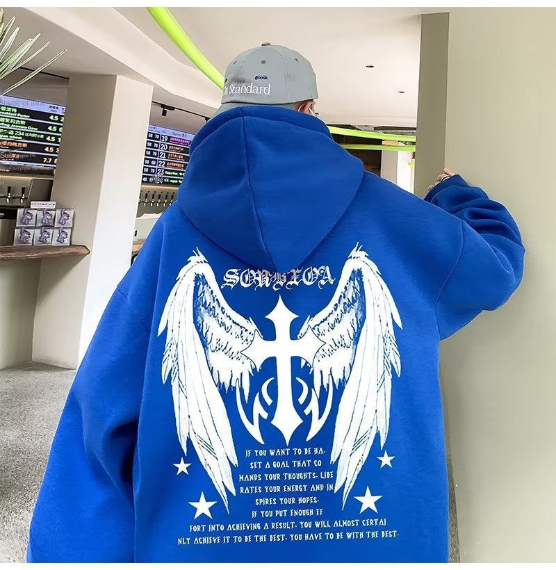 Men's Harajuku Cross Wings Casual Hoodie Jacket