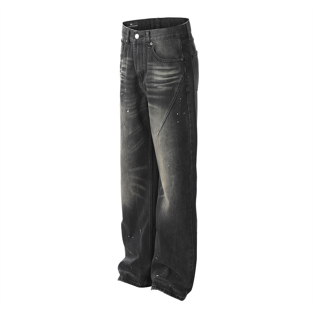 Vintage Distressed Wide Leg Denim Trousers for Men