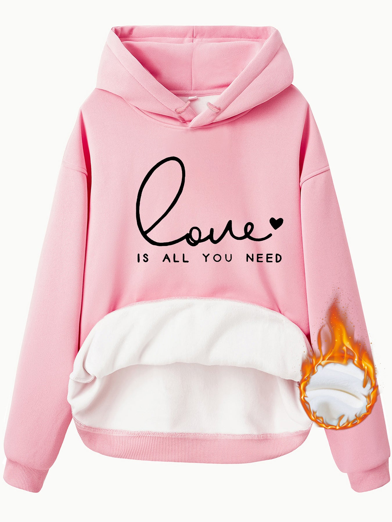 Hooded Long Sleeve Fleece Hoodie Top with IS ALL Print
