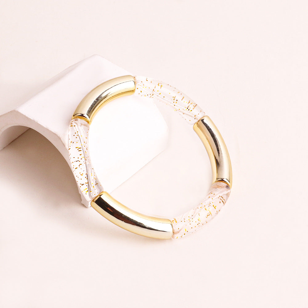 Harajuku Style Double Color Tube Bead Elastic Bracelet
