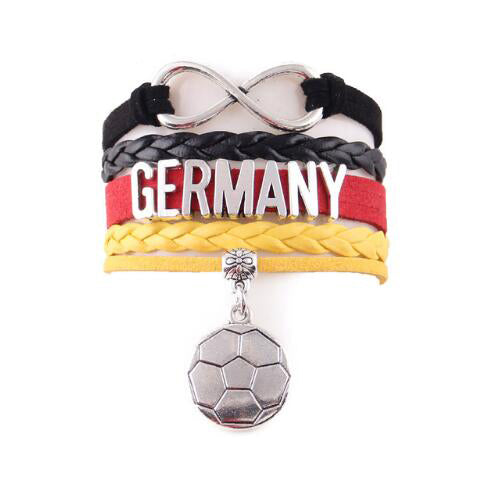Germany Soccer Charm Leather Wrap Bracelet