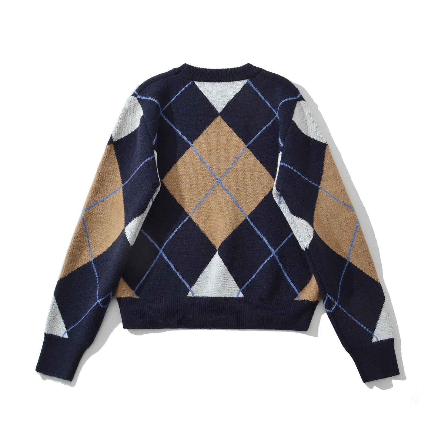 Round Neck Long Sleeve Loose Diamond Grid Pullover Sweater