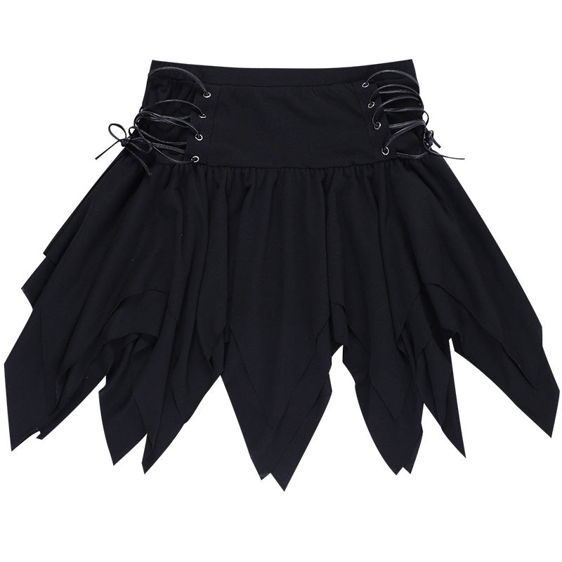 High Waist Adjustable Irregular Burnt Flower Skirt -  Dark Fashion Versatile Short Skirt