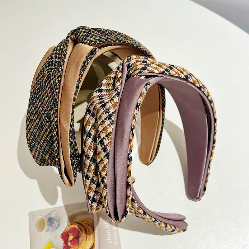 Plaid College Style Fabric Hair Bow Headband