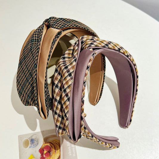 Plaid College Style Fabric Hair Bow Headband
