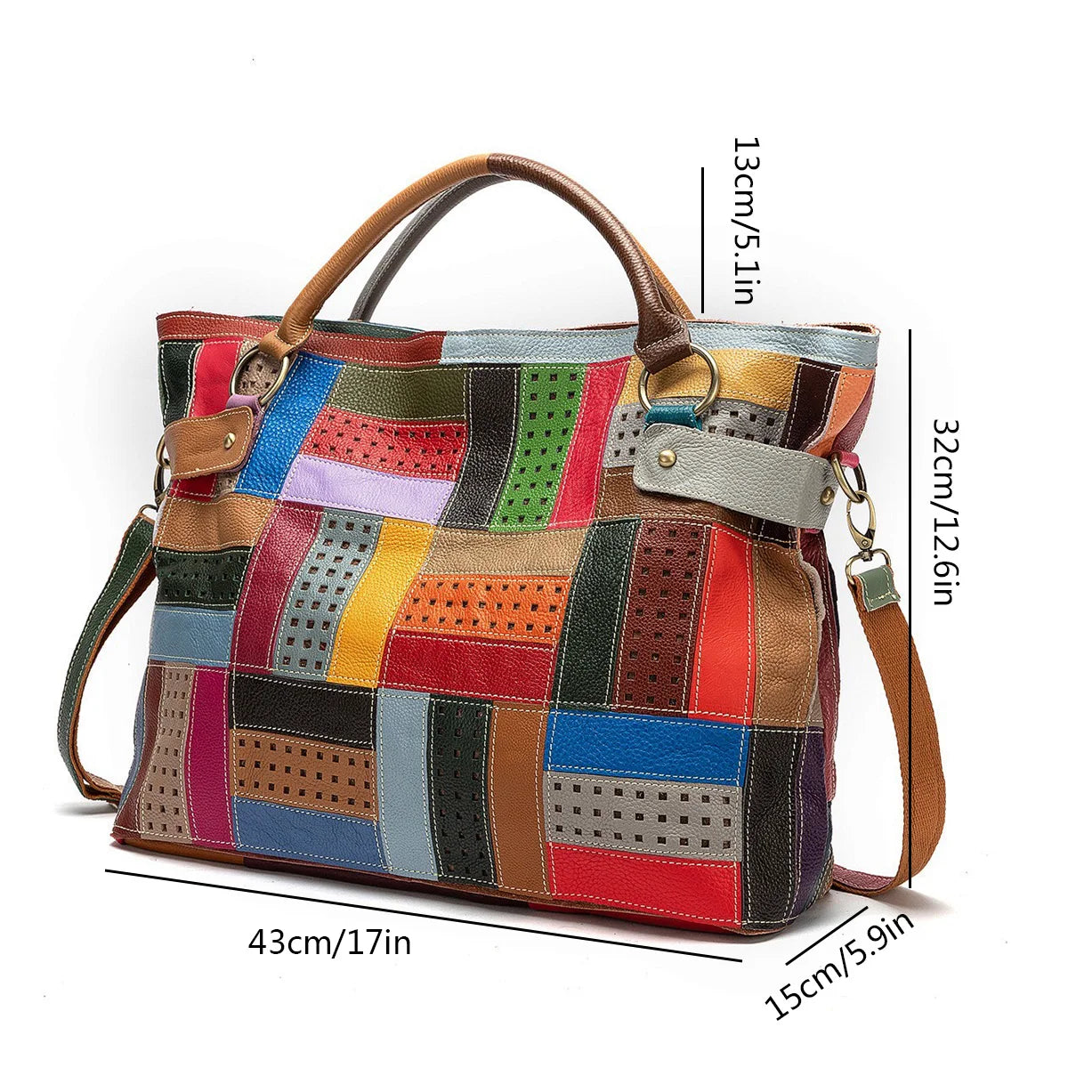 Geometric Pattern Leather Handbag - Harajuku Style