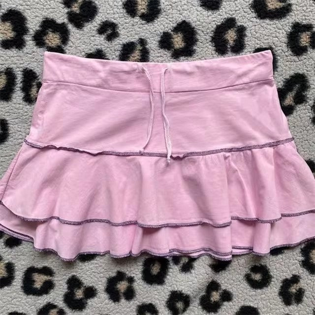 Elastic Waist Lace Short Skirt with Ribbon Bow Design