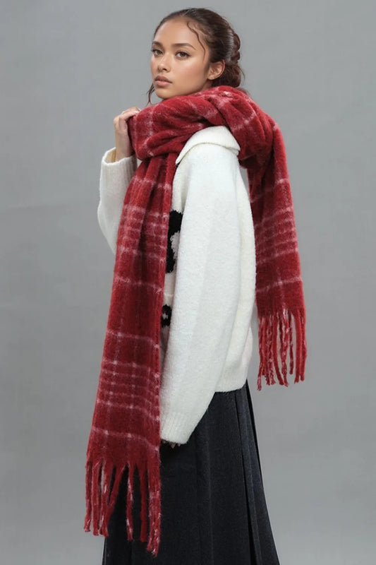 Fringe Plaid Thermal Scarf - Harajuku Style