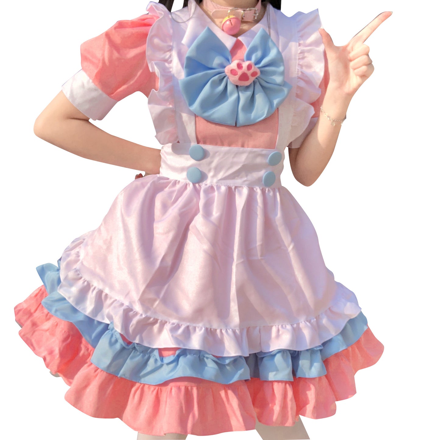 Cute Pink Maid Costume Style Daily Lolita Dress Set for Women
