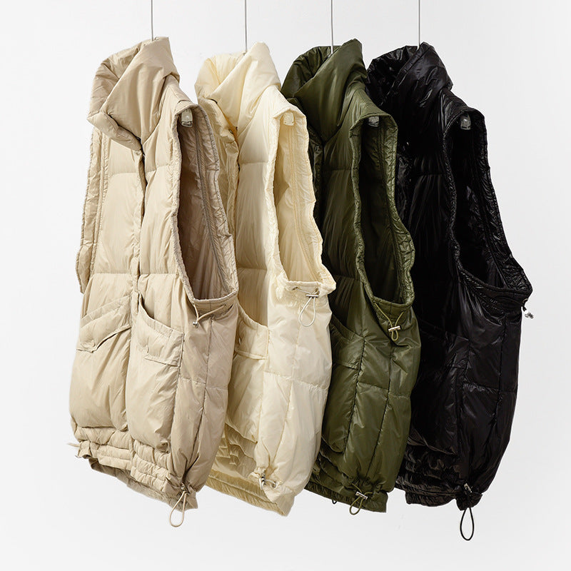 Harajuku Style White Down Winter Vest for Women