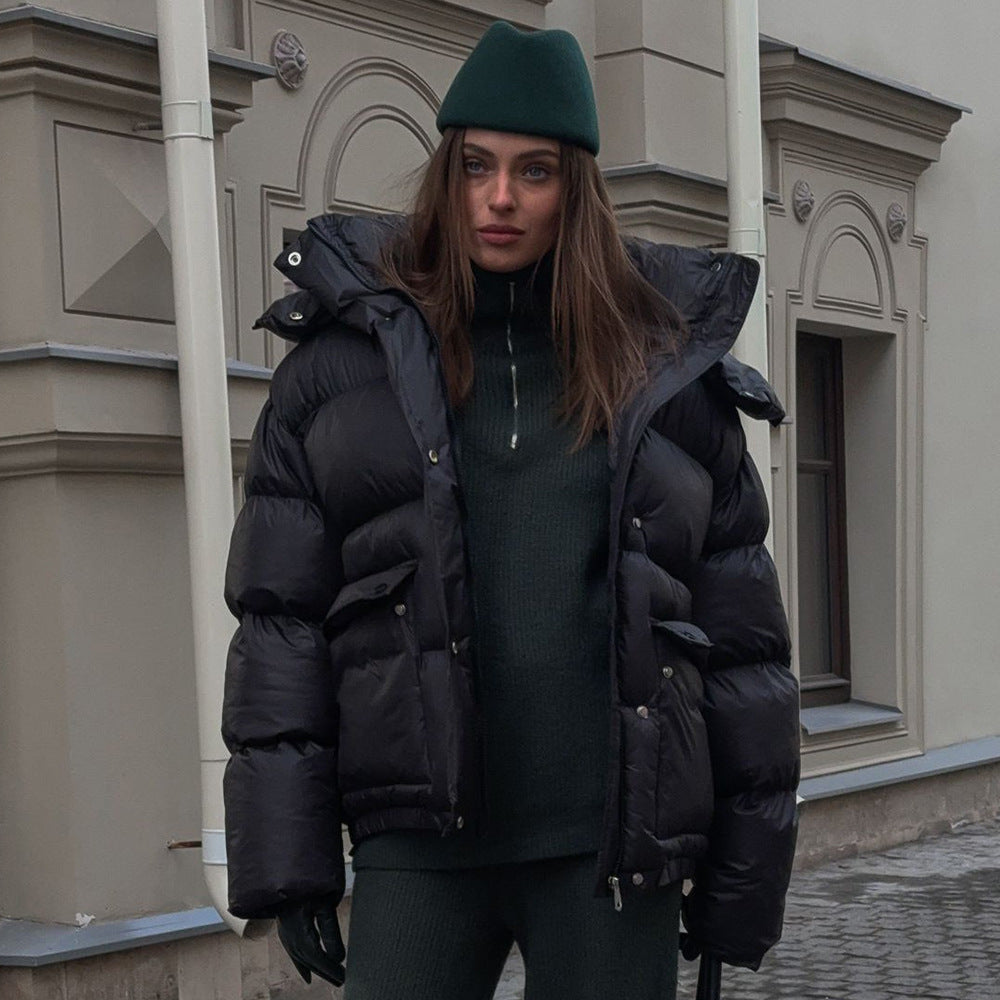 Warm Cotton Jacket for Women with Square Pocket