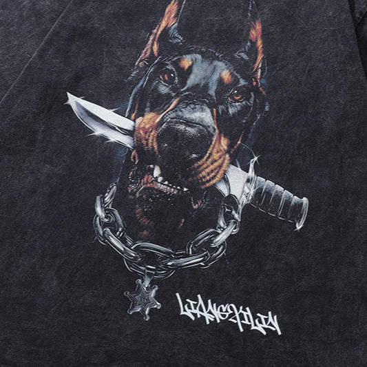 Vintage Dachshund Print Cotton Tee - Harajuku Style