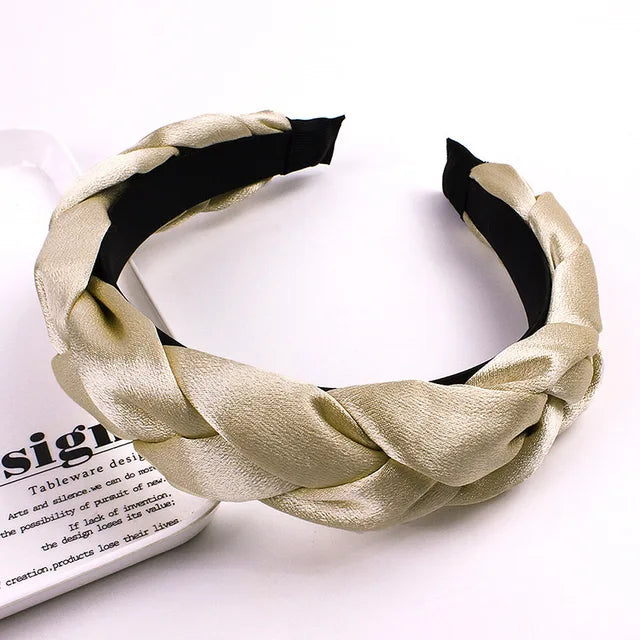 Women Satin Cross Hairbands - Twisted Braid Headband